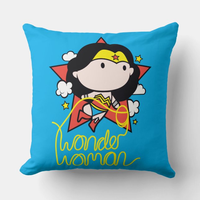 Chibi Wonder Frau fliegt mit Lasso Kissen (Vorderseite)