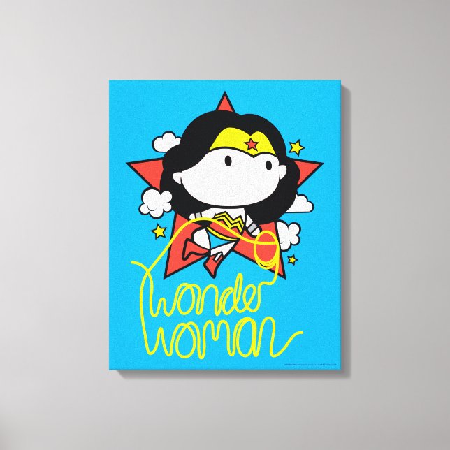 Chibi Wonder Frau fliegt mit Lasso Leinwanddruck (Vorderseite)