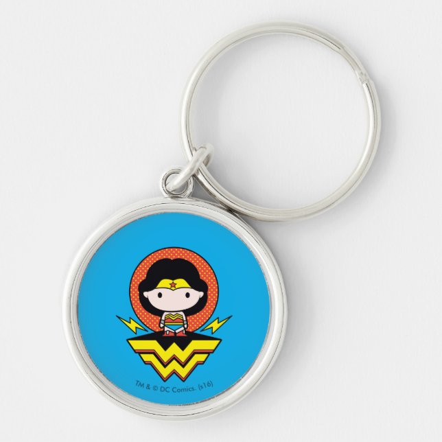 Chibi Wonder Woman mit Polka Docks und Logo Schlüsselanhänger (Vorne)