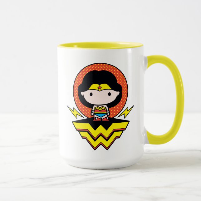 Chibi Wonder Woman mit Polka Docks und Logo Tasse (Rechts)