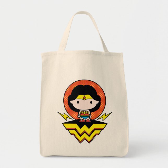 Chibi Wonder Woman mit Polka Docks und Logo Tragetasche (Vorne)