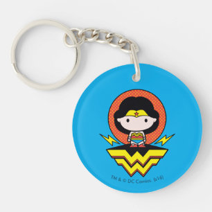 Chibi Wonder Woman mit Polka Punkten und Logo Schlüsselanhänger