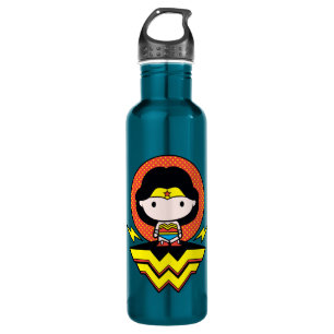 Chibi Wonder Woman mit Polka Punkten und Logo Trinkflasche