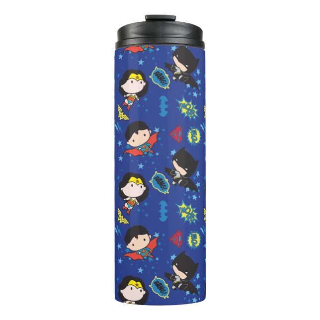 Chibi Wonder Woman, Superman und Batman Pattern Thermosbecher (Vorderseite)