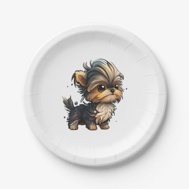 Chibi Yorkshire Terrier Pappteller (Vorderseite)