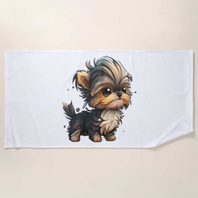 Chibi Yorkshire Terrier Strandtuch (Vorderseite)