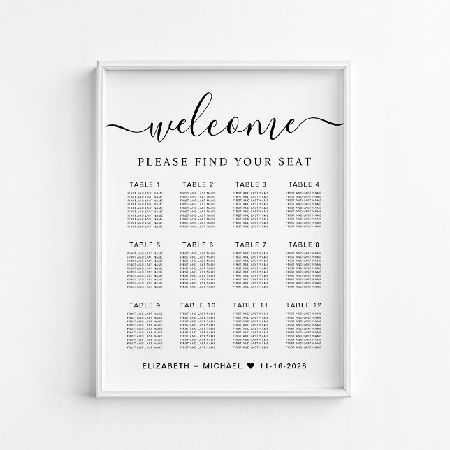 Chic 12 Table Wedding Seating Chart Poster (Von Creator hochgeladen)