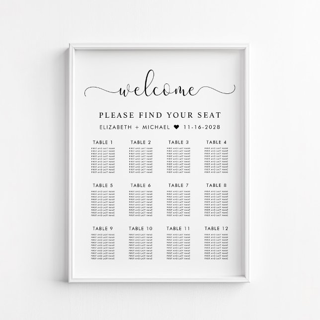 Chic 12 Table Wedding Seating Chart Poster (Von Creator hochgeladen)