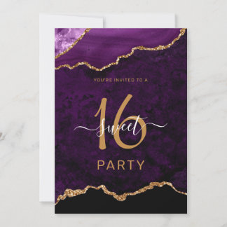 Chic 16 . Geburtstag Lila Gold Agate Party Einladung