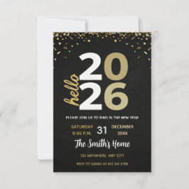 Chic 2026 New Year' Eve Party Gold Glitter Black  Einladung