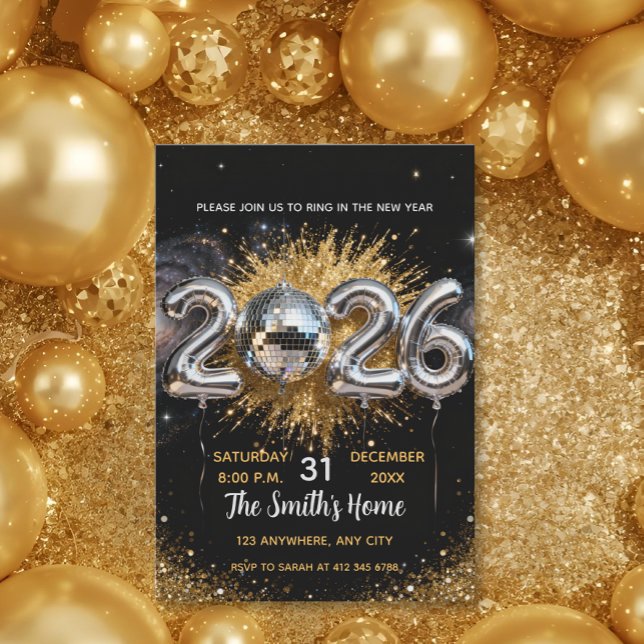 Chic 2026 New Year' Eve Party Gold Glitter Black  Einladung (Von Creator hochgeladen)