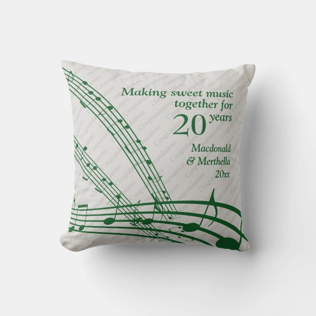 Chic 20. Emerald SWEET MUSIC Wedding Jubiläum Kissen (Vorderseite)