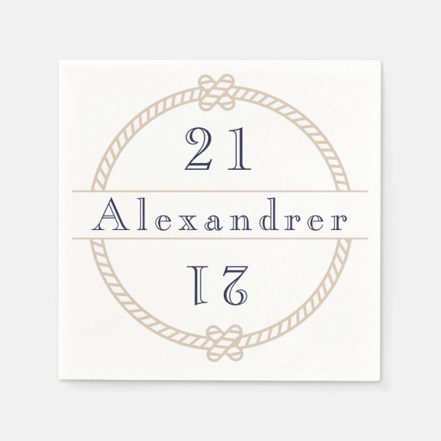 Chic 21. Geburtstag Gold Tan Nautical Name Serviette (Vorderseite)