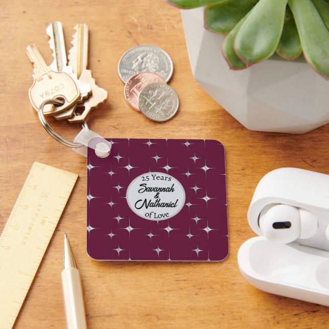 Chic 25-jähriges Custom Couple Foto Schlüsselanhänger (Schreibtisch)