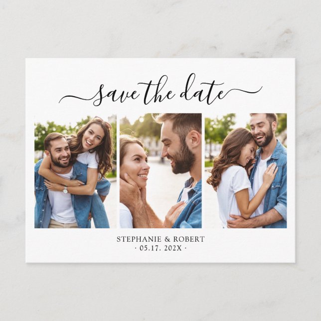 Chic 3 Foto Collage Budget Hochzeit speichern das  Ankündigungspostkarte (Vorderseite)