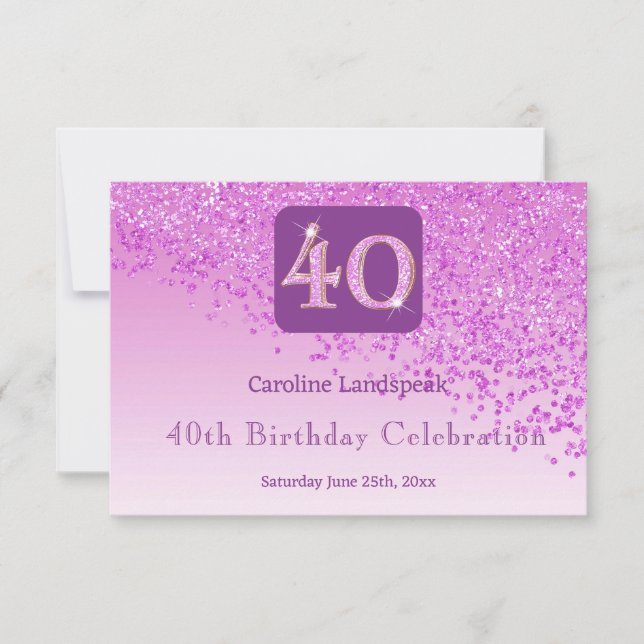 Chic 40 Anniversaire Parties scintillant rose RSVP (Devant)