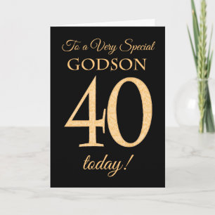 Chic 40. Gold-Effekt auf Black, Godson Birthday Karte