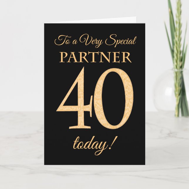Chic 40. Gold-Effekt auf Black, Partner Birthday Karte (Vorderseite)