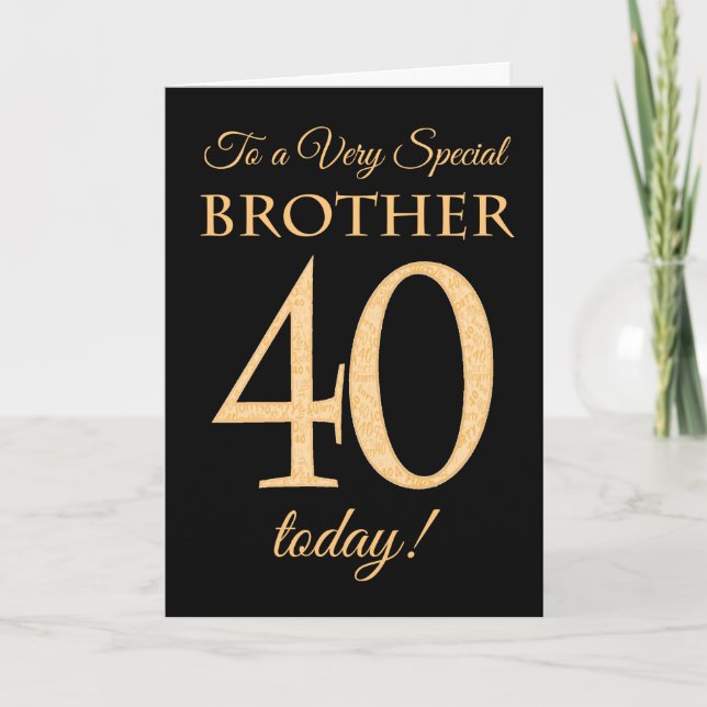 Chic 40. Gold-Effekt auf Black, Stepson Birthday Karte (Vorderseite)