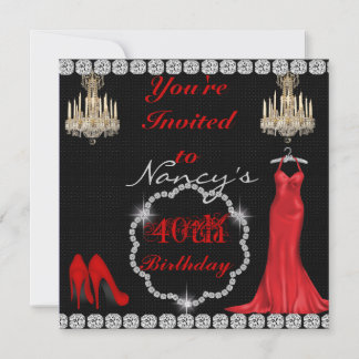 CHIC 40. Vintag Design BLING Geburtstagseinladung Einladung