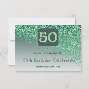 Chic 50 Birthday Green Glitzer UAWG RSVP Karte