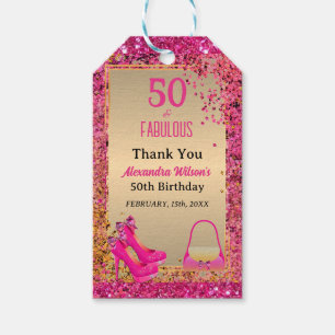 Chic 50 & Fabulous High Heels Gold Hot Pink Glitze Geschenkanhänger