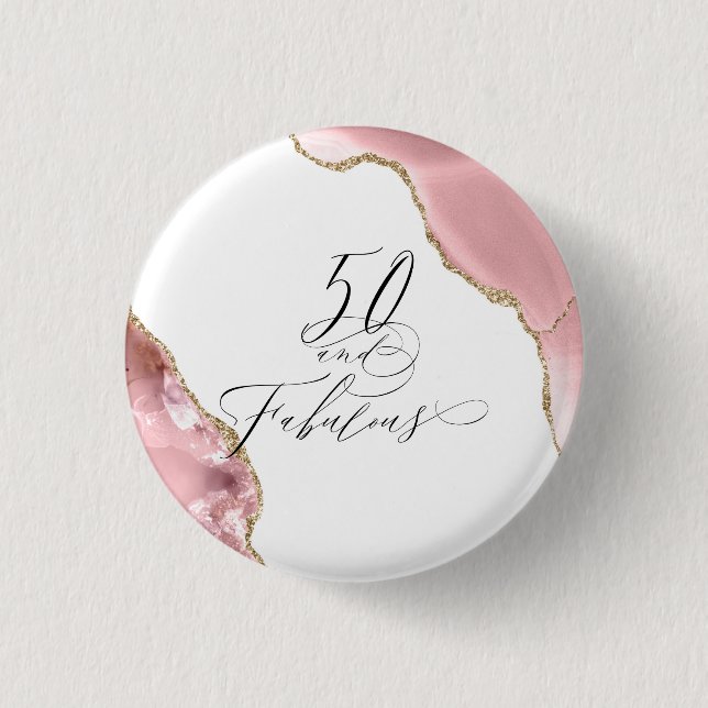 Chic 50 Fabulous Rose Gold Glitzer Typografie Button (Vorderseite)