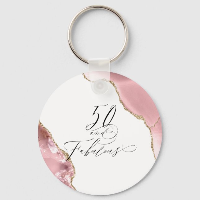 Chic 50 Fantastische Rose Gold Glitzer Agate Scrip Schlüsselanhänger (Vorderseite)
