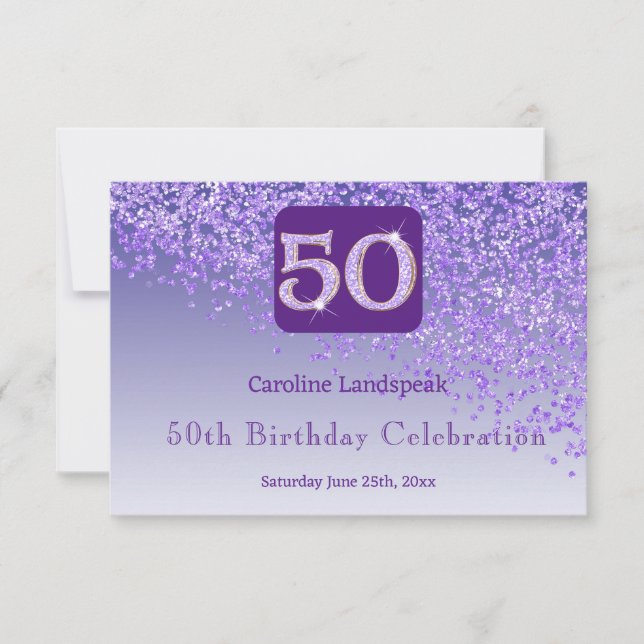 Chic 50 Geburtstag Lila Glitzer UAWG RSVP Karte (Vorderseite)