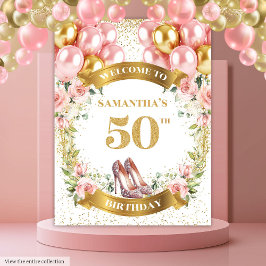 Chic 50. Geburtstag Pink Heelses Blush Bloral Bann Wandteppich