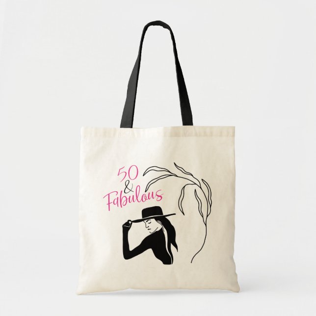 Chic 50 und fabelhaft Pink Black Birthday Tragetasche (Vorne)