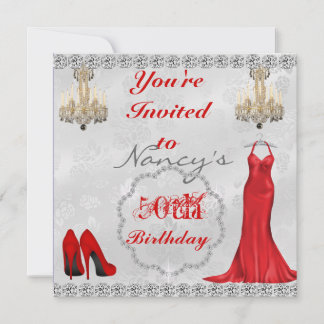 Chic 50. Vintag Design BLING Geburtstag Einladung