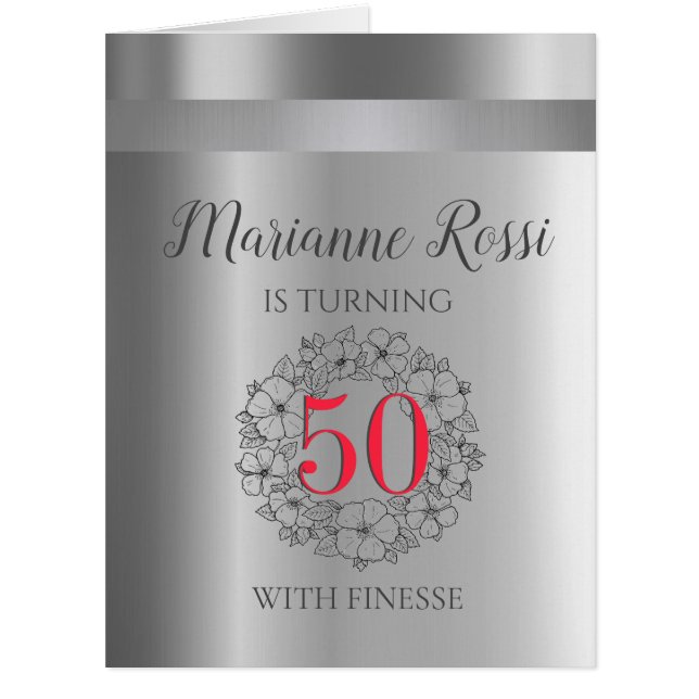Chic 50e anniversaire Silver Metallic carte d'anni (Devant)