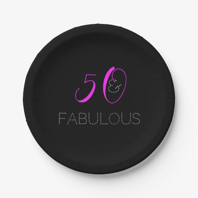 Chic 50th Birthday Hot Pink Black Party Pappteller (Vorderseite)
