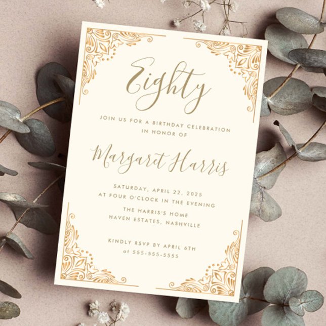 Chic 80. Achtzig Gold Frame Cream Geburtstag Einladung (Von Creator hochgeladen)