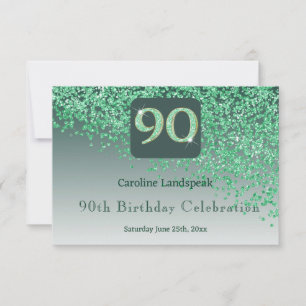 Chic 90 Birthday Green Glitzer UAWG RSVP Karte