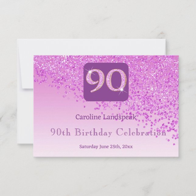 Chic 90 Birthday Pink Glitzer UAWG RSVP Karte (Vorderseite)