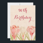 Chic 90. Birthday Spring Crocuses Einladung<br><div class="desc">Frauenelegante, personalisierte, florale Krokus 90. Geburtstag feiern eine individuelle Vorlage, mit wunderschönen, Vintagen botanischen Kunstdarstellungen von großen rosa und weißen Crocuses Blume mit whimsikalen, extravaganten, lockigen, Wirblen, kursiven, kalligraphischen Drehbuch individuell anpassbaren rosa Farbe Schriftart auf einem hübschen Vintagen / beige Hintergrund. Stilvoll, extravagant, elegant, chic, feminin, romantisch, maßgeschneidert Einladungen für...</div>