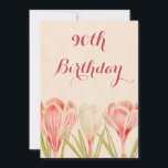 Chic 90th Birthday Spring Crocuses Einladung<br><div class="desc">Frauenelegante, personalisierte, blumengeschmückte Krokus 90. Geburtstagsparty feiert individuelle Vorlage, mit wunderschönen, Vintagen botanischen Kunstdarstellungen von großen rosa und weißen Crocuses Blume mit weißem, extravaganten, geschmeidigen, Wirblen, kursiven, kalligraphischen Schrift personalisierbar rosa Farbe Schriftart auf einem hübschen Vintagen-beige Hintergrund. Stilvoll, extravagant, elegant, chic, feminin, romantisch, maßgeschneidert Einladungen für eine Frau's neunzigste /...</div>
