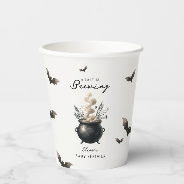 Chic 'a Baby is Brewing' Halloween Baby Shower  Pappbecher (Vorderseite)
