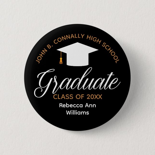 Chic Abschluss Personalisiert 2023 Graduate Black Button (Vorderseite)