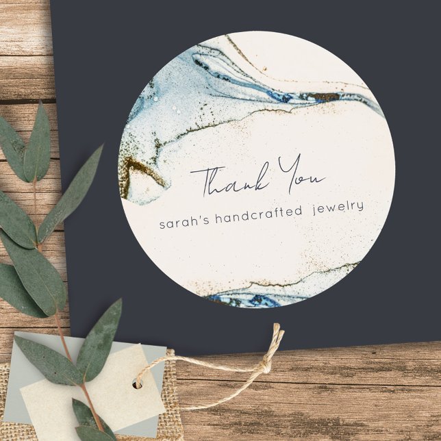 Chic Abstrakt Blue Gold Beachy Vielen Dank für Ihr Runder Aufkleber (Von Creator hochgeladen)