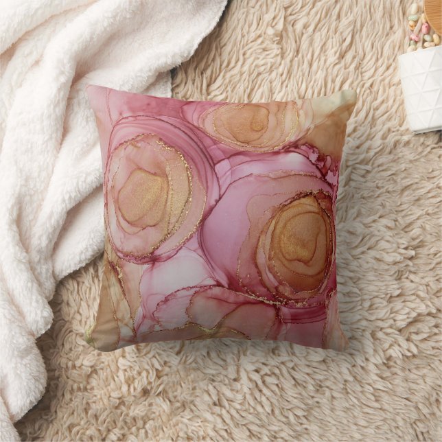 Chic Abstrakt Floral Rose Brown Beige Kissen (Decke)