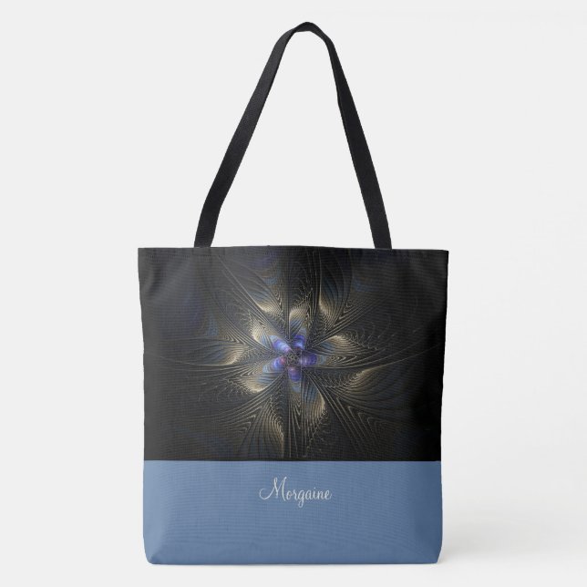 Chic Abstrakt Fraktal Mit Monogramm Tote Bag Tasche (Vorderseite)