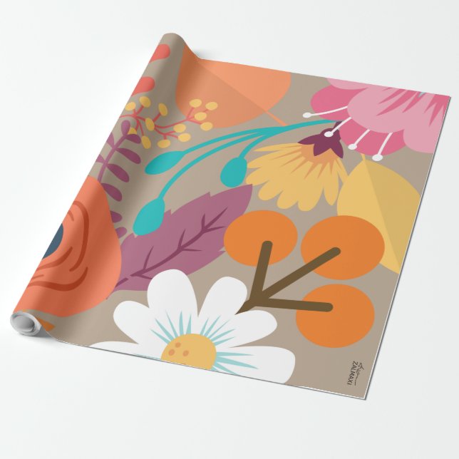 Chic Abstrakt Gold Leaf farbenfrohe Blume Geschenkpapier (Ungerollt)