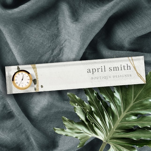 Chic Abstrakt Ivory Gold Black Gray Stone Textur Namensplakette (Von Creator hochgeladen)