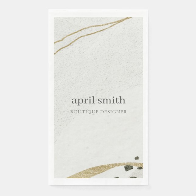 Chic Abstrakt Ivory Gold Black Gray Stone Textur Serviette (Vorderseite)