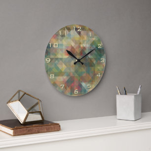 Chic Abstrakt Retro Dreiecke Mosaikmuster Große Wanduhr