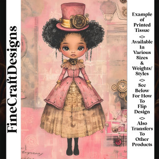 Chic African American Doll, Pink AM9 Decoupage Seidenpapier