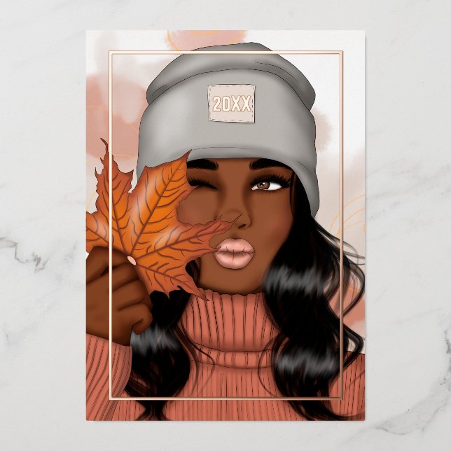 Chic African American Herbst - Herbst Folieneinladung (Vorderseite)